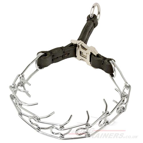 Dog Prong Collar Chromium-Plated with Leather Band, 2.25 mm - Click Image to Close