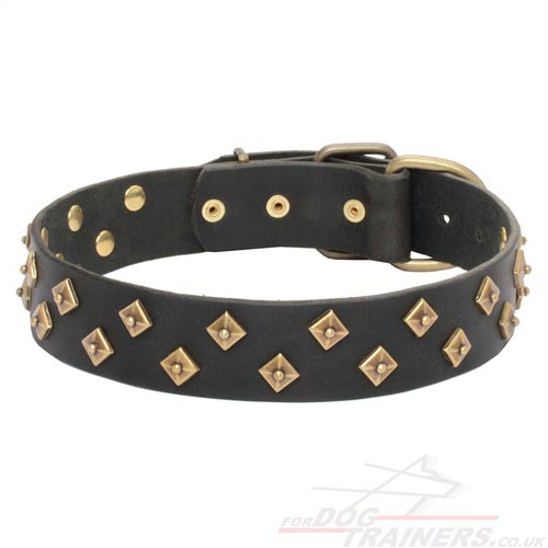 Diamond Studded Dog Collar, Wide, Thick and Soft Leather