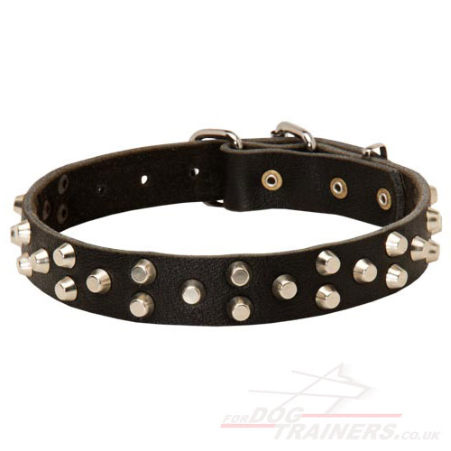 Quality Dog Collar Leather Decorated with Pyramids Bestseller UK