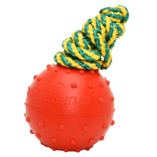 Rubber Dog Ball for Water Games | Solid Rubber Ball on Rope 2.4" - Click Image to Close