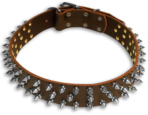 Leather 3 Rows Spiked Dog Collar UK for Pitbull