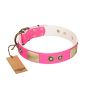 Real Leather Pink Dog Collar with Metal Buckle for Girl Artisan Real Leather Pink Dog Collar with Metal Buckle for Girl Artisan