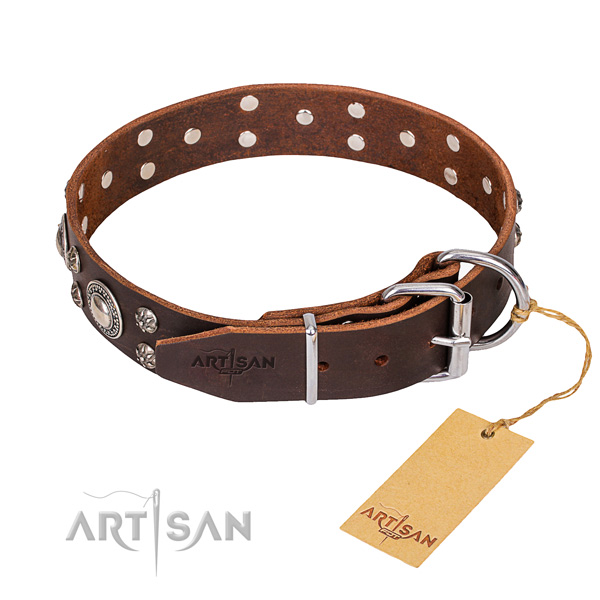 Brown Leather Dog Collar with Buckle