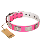 FDT Artisan Pink Dog Collars for Large Dogs with Silver Plates FDT Artisan Pink Dog Collars for Large Dogs with Silver Plates