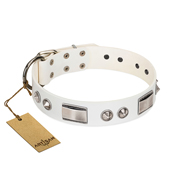 Designer Snow White Dog Collar with Silver-Shiny Finery Artisan Designer Snow White Dog Collar with Silver-Shiny Finery Artisan
