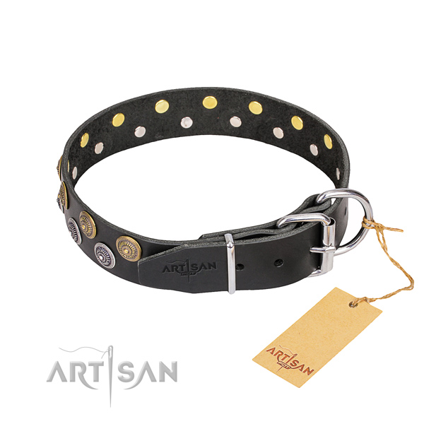 Black Leather Dog Collar with Buckle