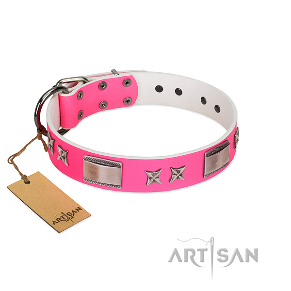 Bright Pink Studded Dog Collar Leather Design FDT Artisan