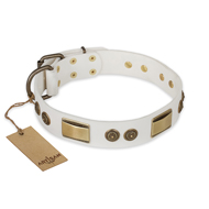 White Leather Dog Collar "Golden Avalanche" FDT Artisan White Leather Dog Collar "Golden Avalanche" FDT Artisan